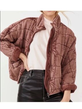 Free People Oversized Quilted Dolman Jacket Cherry Cola great size XS